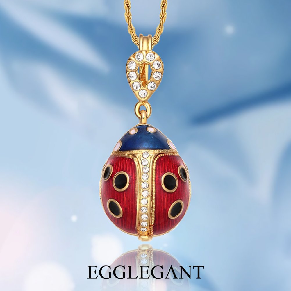 Ladybug Locket Necklace with Embossed Flower Charm Design - Image 4