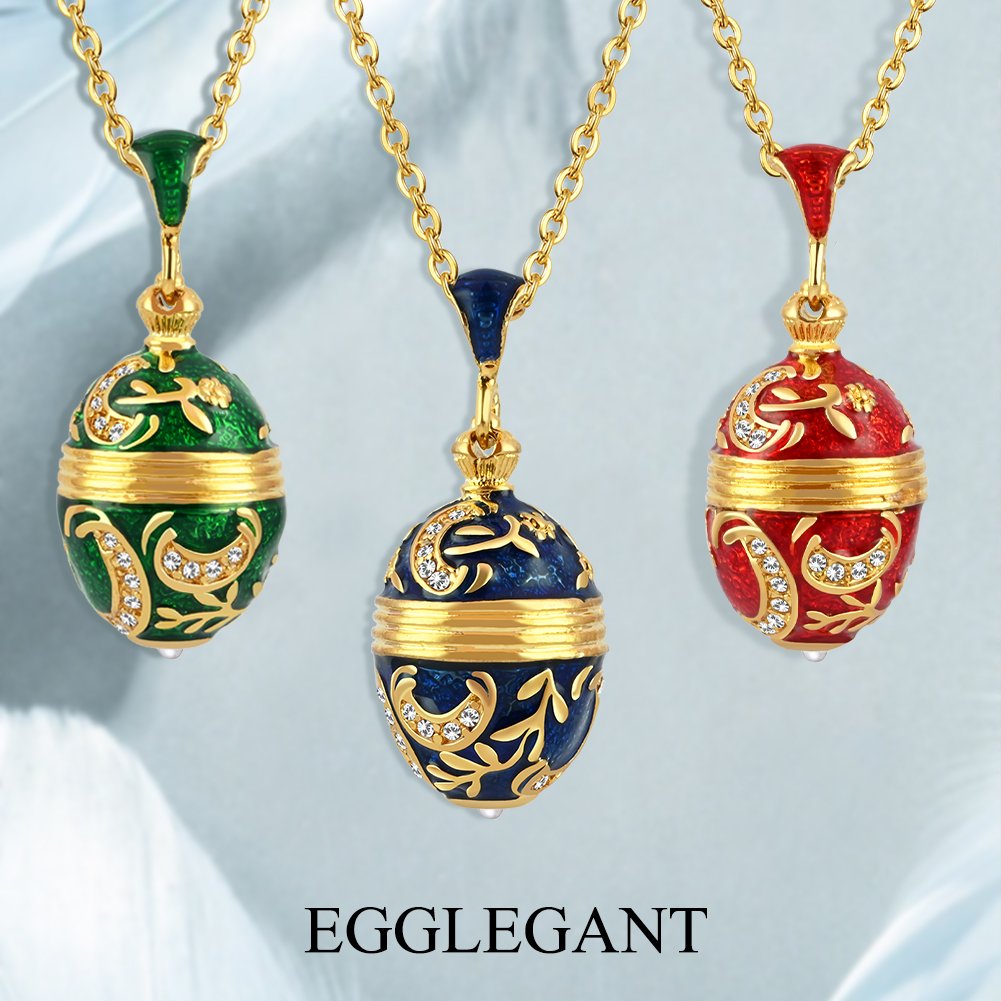 Exquisite Enamel Rhinestone Egg Pendant with Pearl Necklace - Image 2
