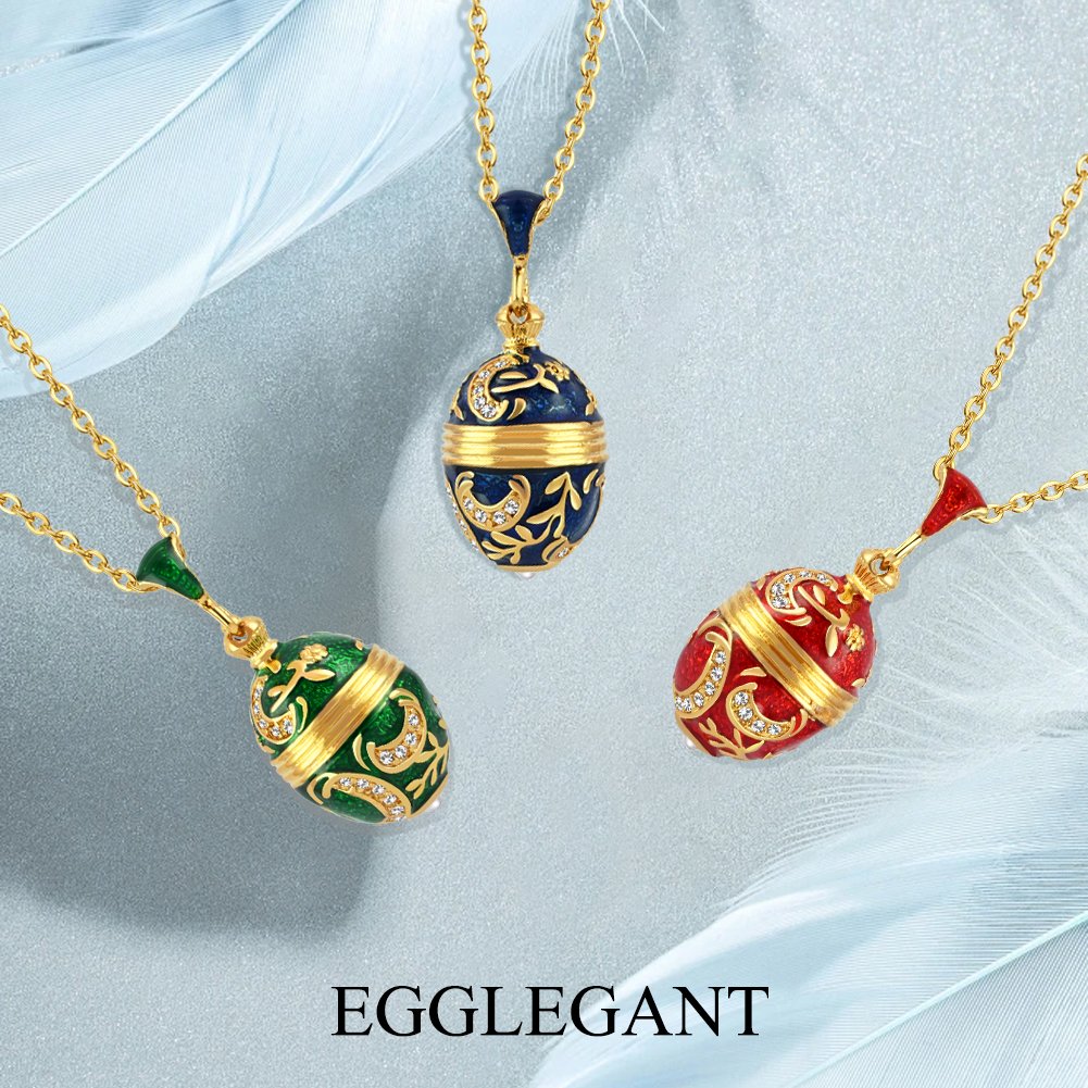 Exquisite Enamel Rhinestone Egg Pendant with Pearl Necklace - Image 3