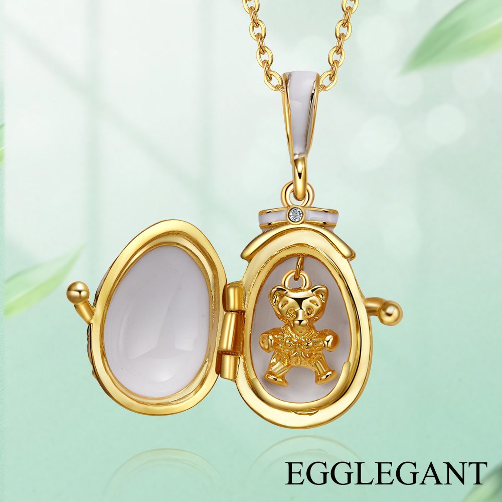 Bear Surprise Enamel Egg Pendant Necklace - Image 3