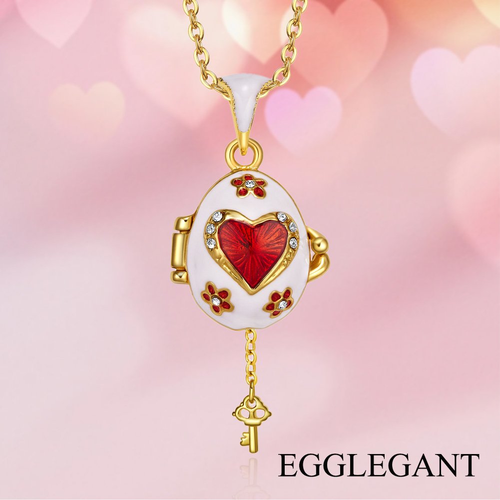 Heart Egg Pendant Necklace With Key - Image 4