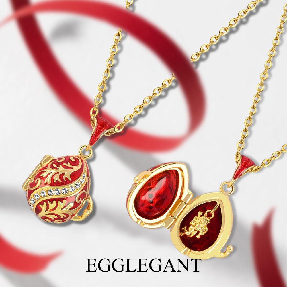 Ornate Enamel Egg Pendant with Hidden Angel Locket Necklace - Image 10