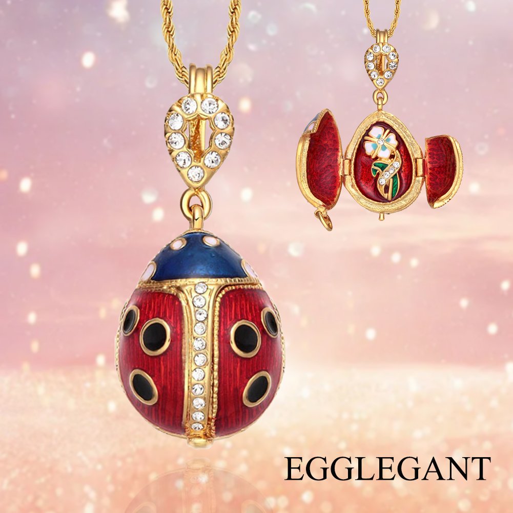 Ladybug Locket Necklace with Embossed Flower Charm Design - Image 2