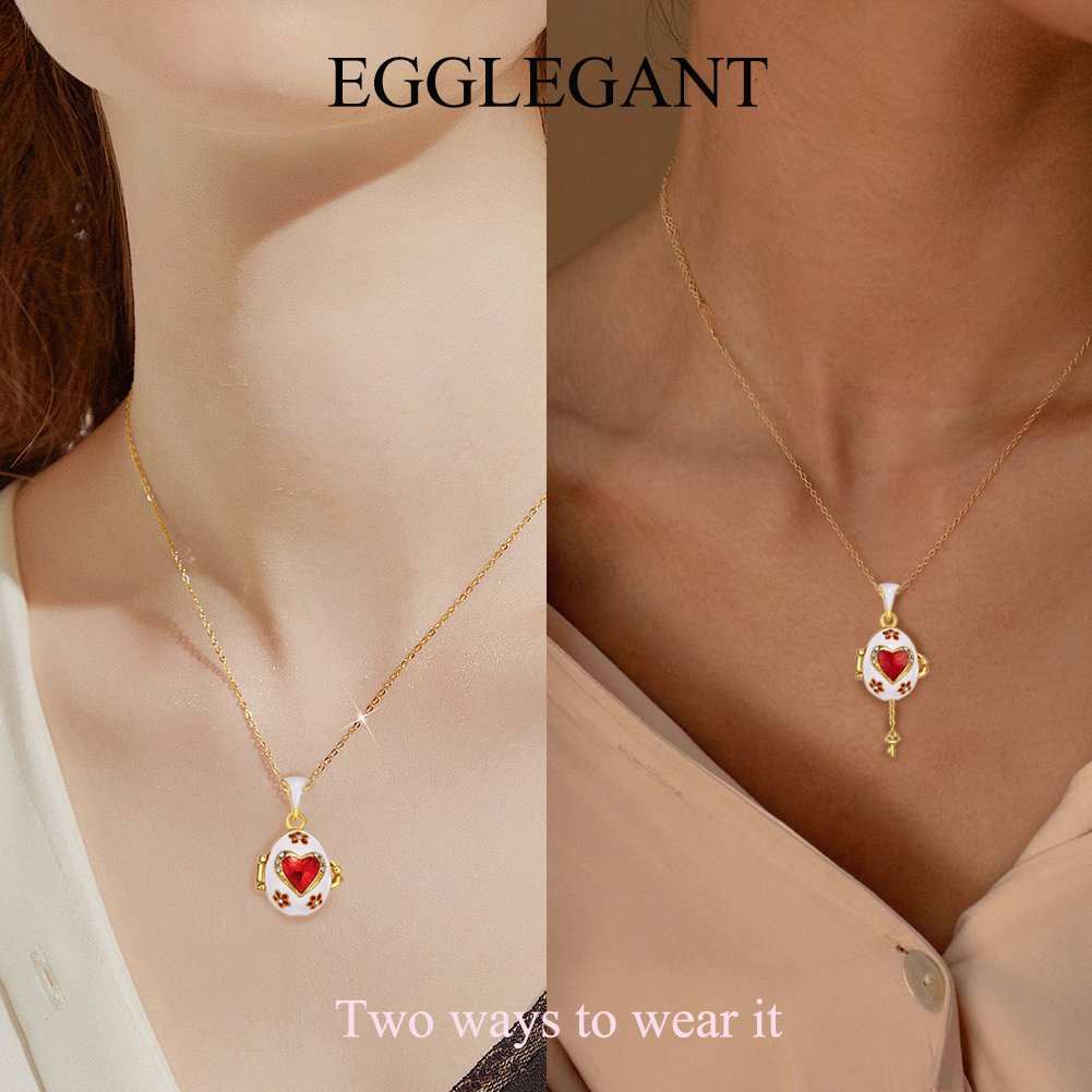 Heart Egg Pendant Necklace With Key - Image 8