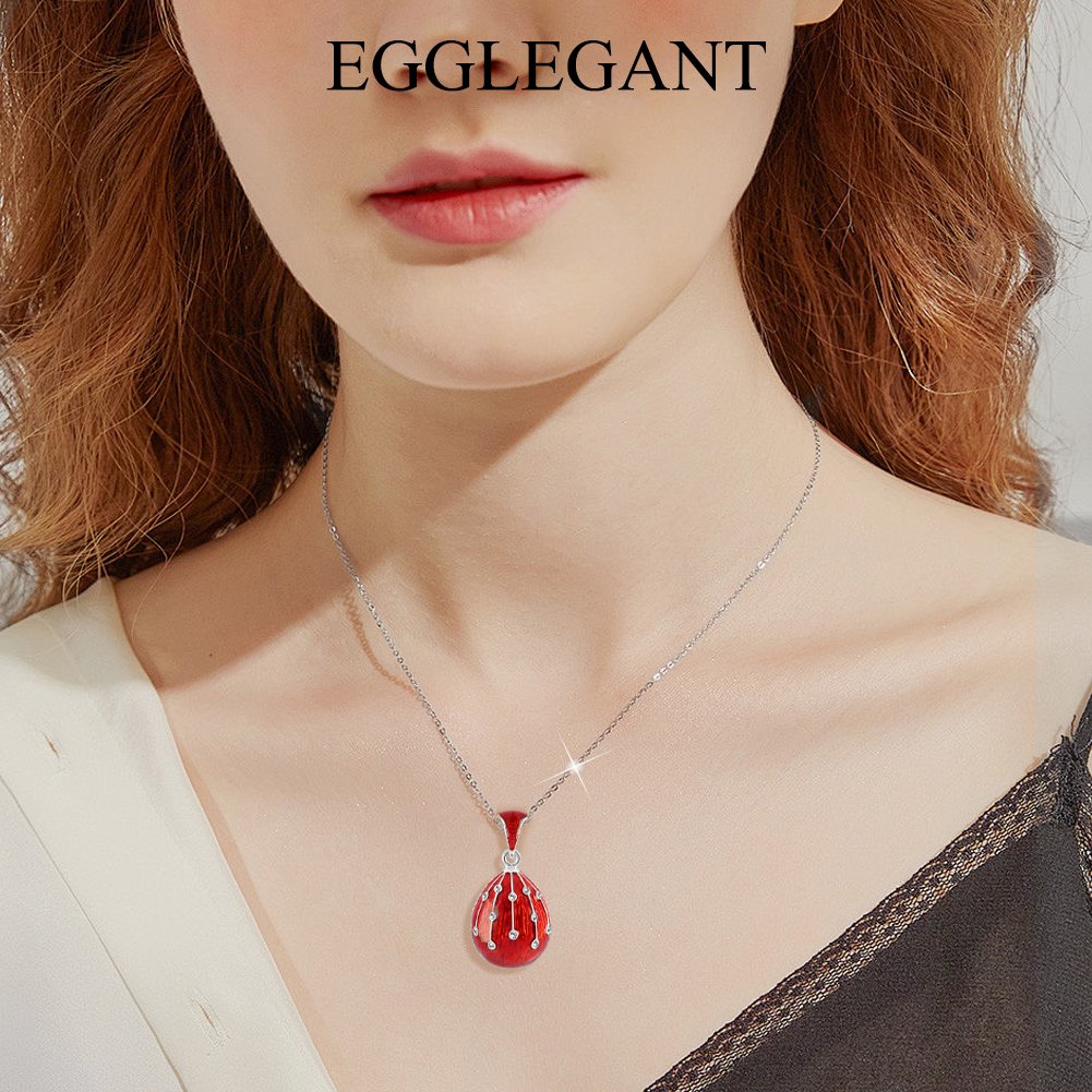 Lucky Meteor Handcrafted Red Enamel Egg Pendant Necklace - Image 11