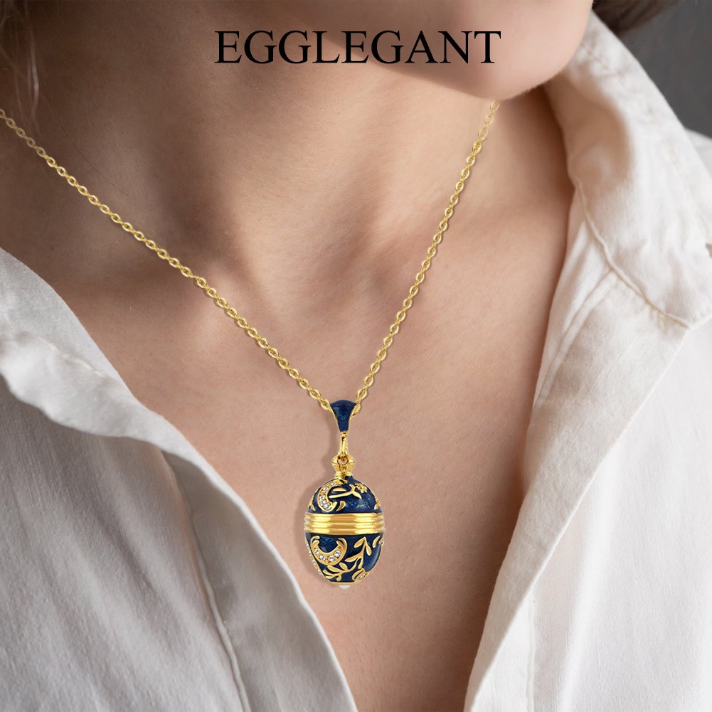 Exquisite Enamel Rhinestone Egg Pendant with Pearl Necklace - Image 13