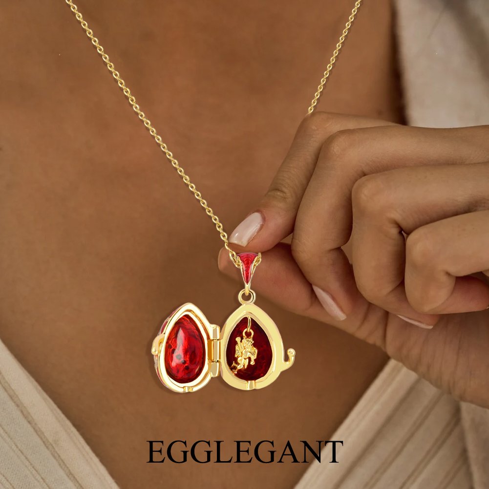 Ornate Enamel Egg Pendant with Hidden Angel Locket Necklace - Image 6