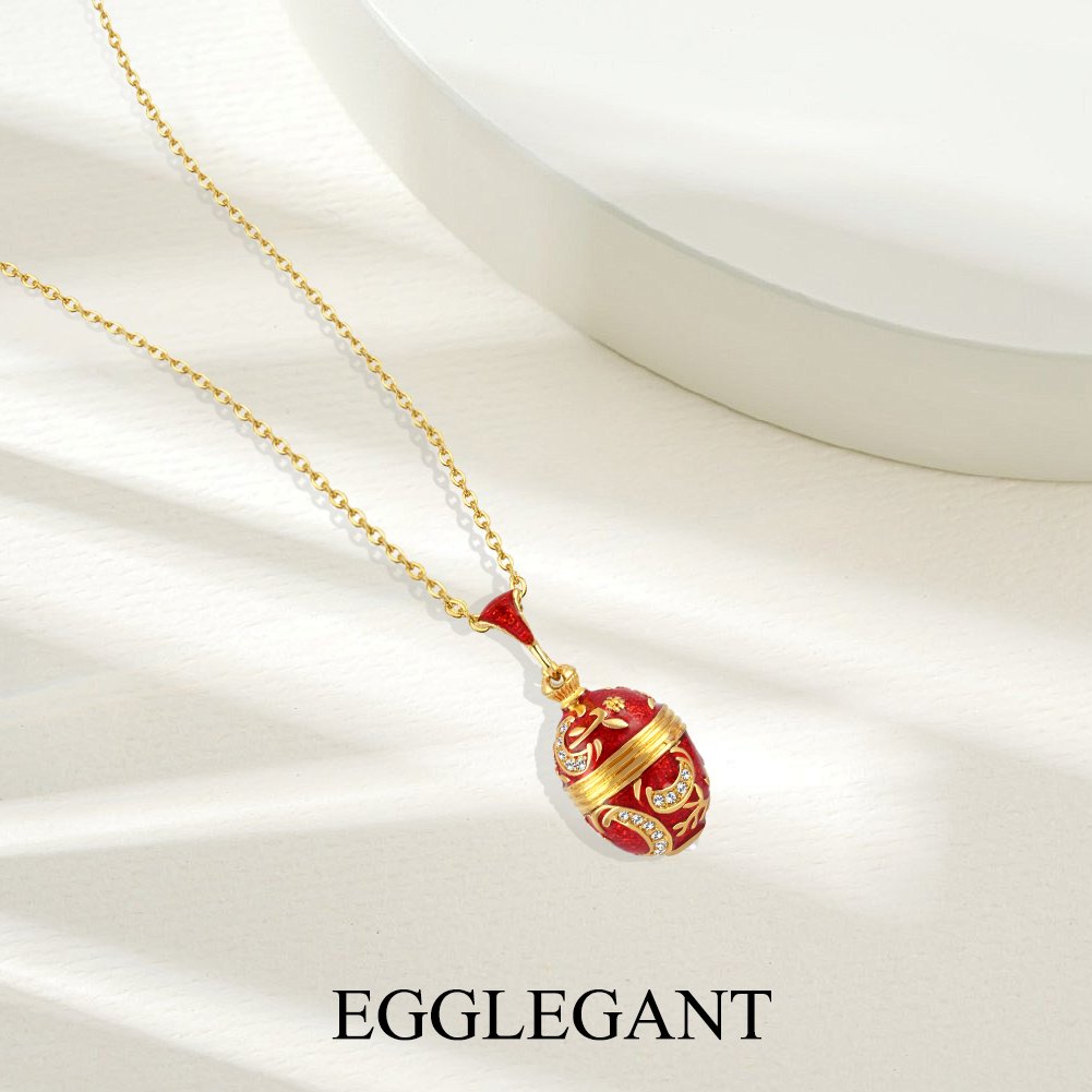 Exquisite Enamel Rhinestone Egg Pendant with Pearl Necklace - Image 8