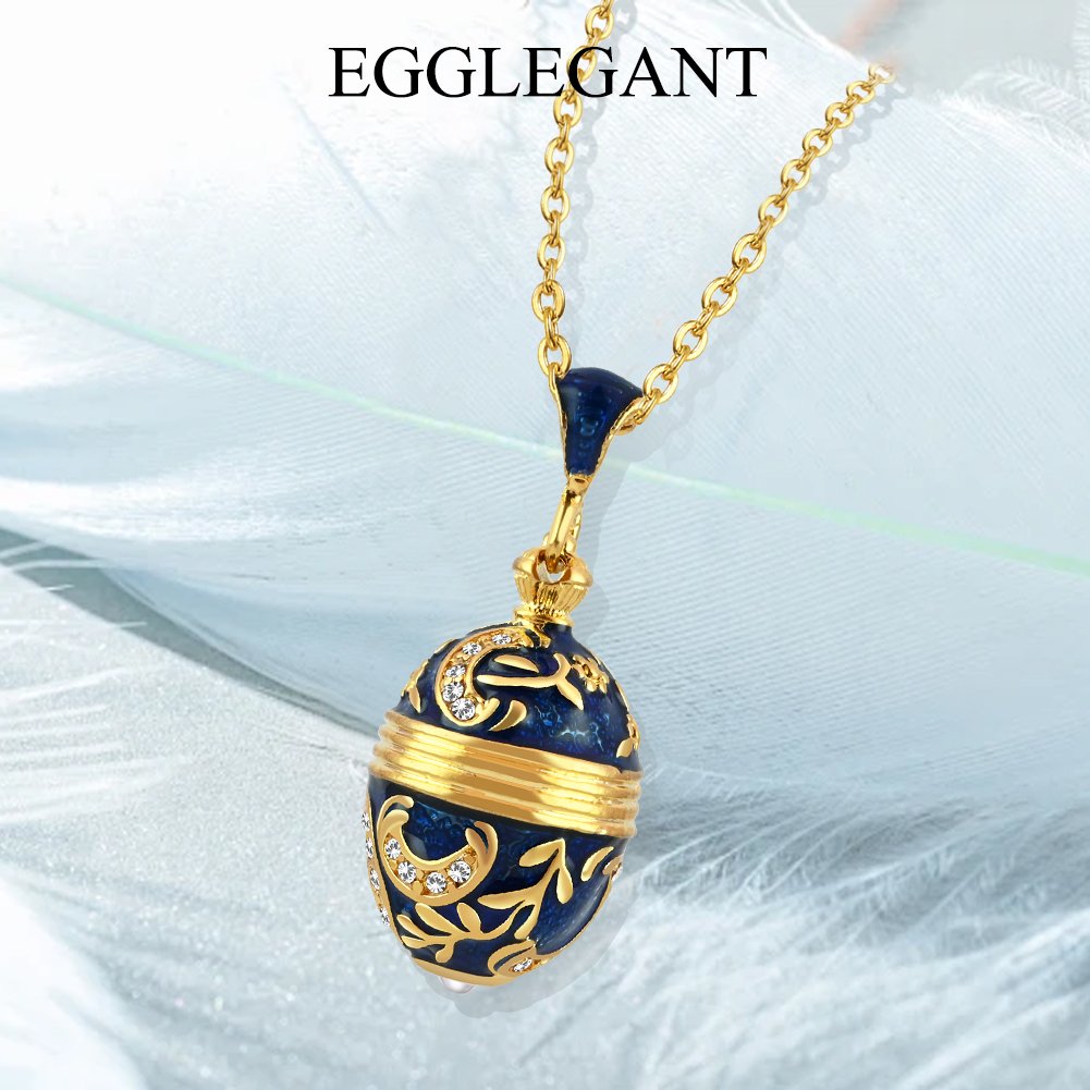 Exquisite Enamel Rhinestone Egg Pendant with Pearl Necklace - Image 10