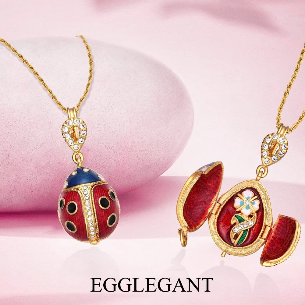 Ladybug Locket Necklace with Embossed Flower Charm Design - Image 3
