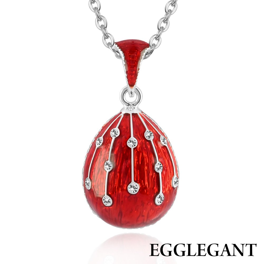 Lucky Meteor Handcrafted Red Enamel Egg Pendant Necklace