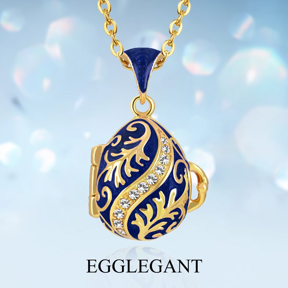 Ornate Enamel Egg Pendant with Hidden Angel Locket Necklace - Image 11