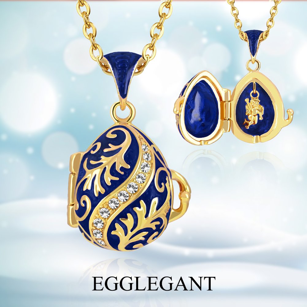 Ornate Enamel Egg Pendant with Hidden Angel Locket Necklace - Image 3
