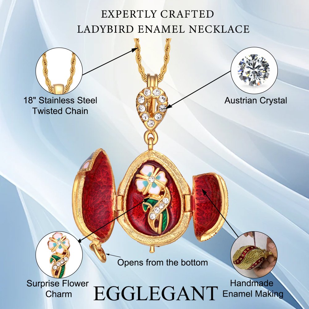 Ladybug Locket Necklace with Embossed Flower Charm Design - Image 7